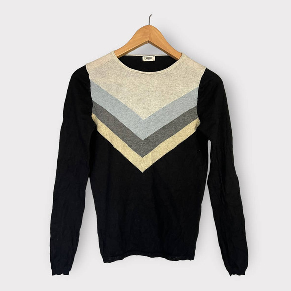 L'agence Black Cashmere Wooln Pullover Sweater Size XS Blue Gray Chevron Stripes - Picture 2 of 12
